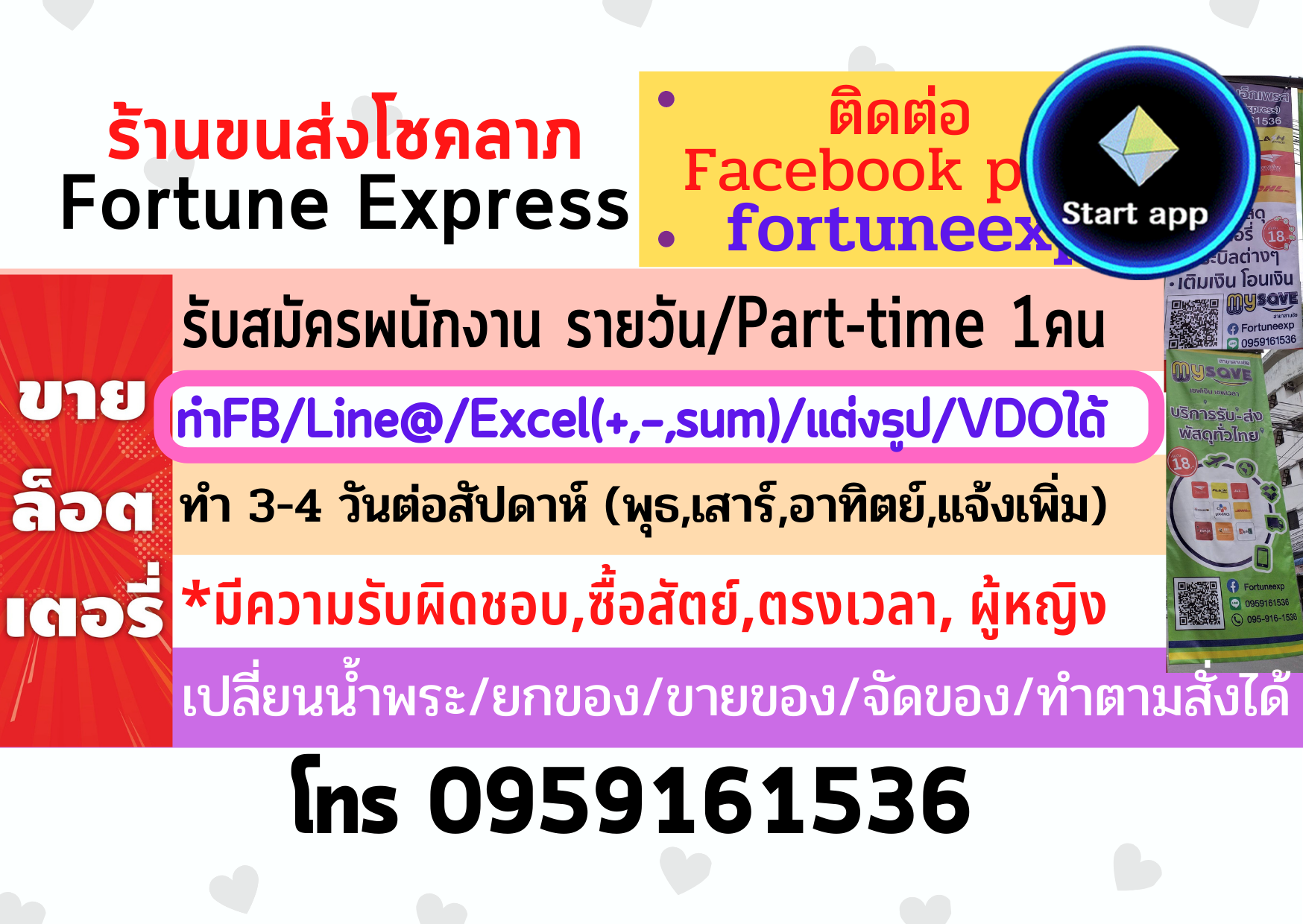 รับสมัครพนักงาน รายวัน/Part-time 1คน